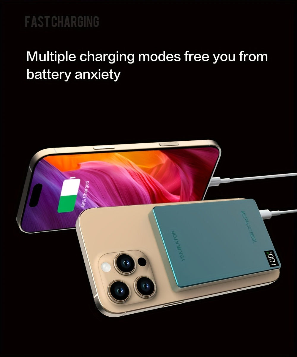 35W USB-C PD Magnetic Power Bank 10000mAh MagSafe Compatible, 30W QC 3.0 Wireless Fast Charging Portable Charger with PPS Support for iPhone 17 16 15 14 13 12 Android Samsung Galaxy