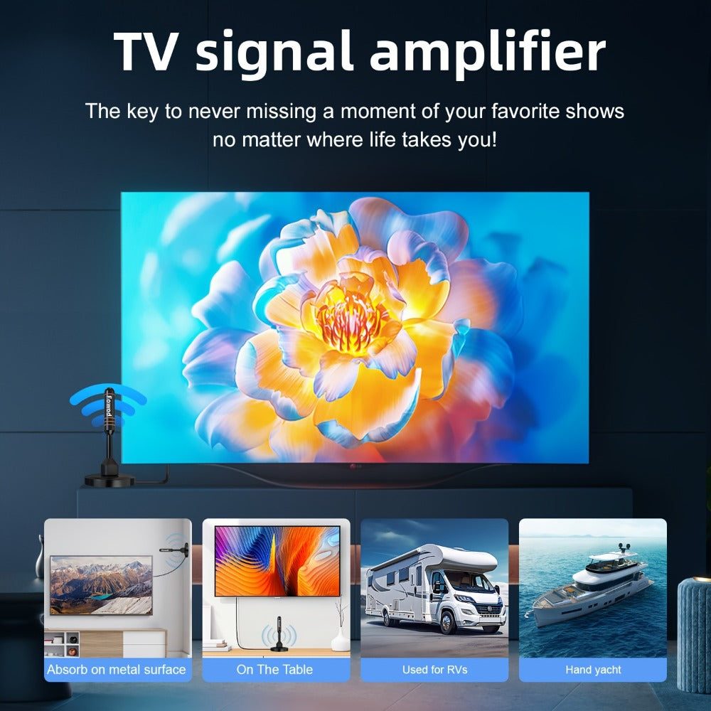 Portable TV Antenna 8K 4K Amplified with Signal Booster & Built-In Filter – 1080P HD, Indoor Outdoor, Free Local Channels, Works with All TVs, No Monthly Fee, RV Travel Home