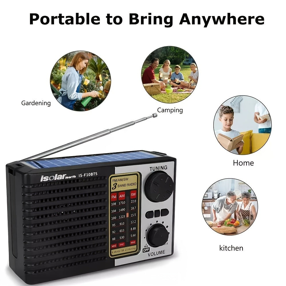 Solar Powered Portable AM/FM/SW Radio with MP3 Player, LED Display, USB Charging, One-Touch Recording & Ergonomic Handle, Multi-Band Digital Tuner for Camping Hiking Emergency Outdoor Use