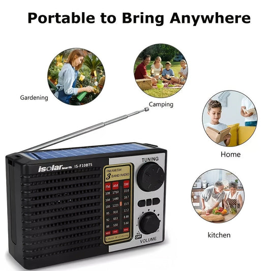 Portable Solar AM/FM/SW Radio with MP3 Playback, LED Display & One-Touch Recording