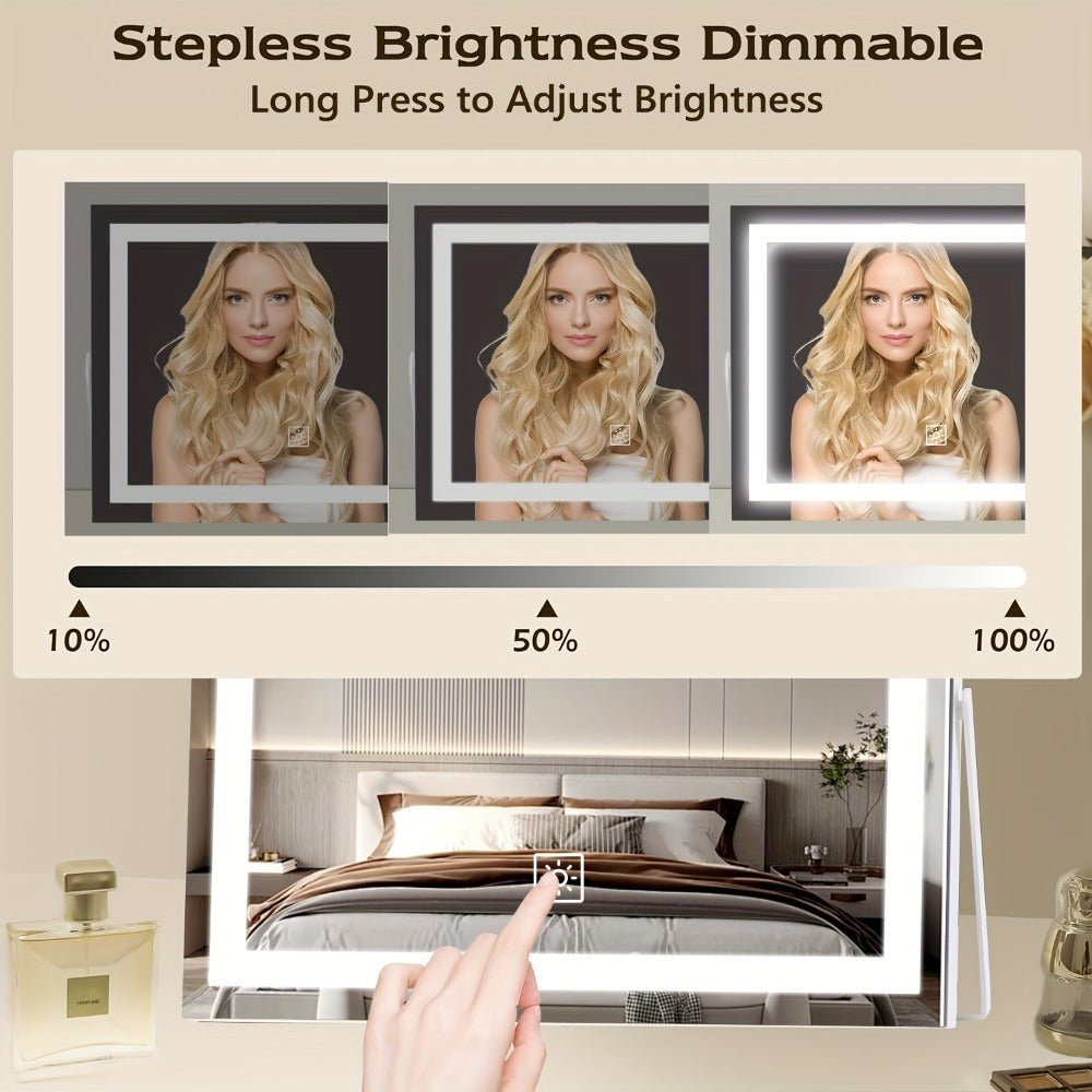 LED Vanity Mirror with Lights & 15X Magnifier – 3 Color Temperature Modes, Smart Touch Adjustable Brightness, 360° Rotation Makeup Mirror for Bedroom Bathroom Dressing Table, Gift for Women Girls