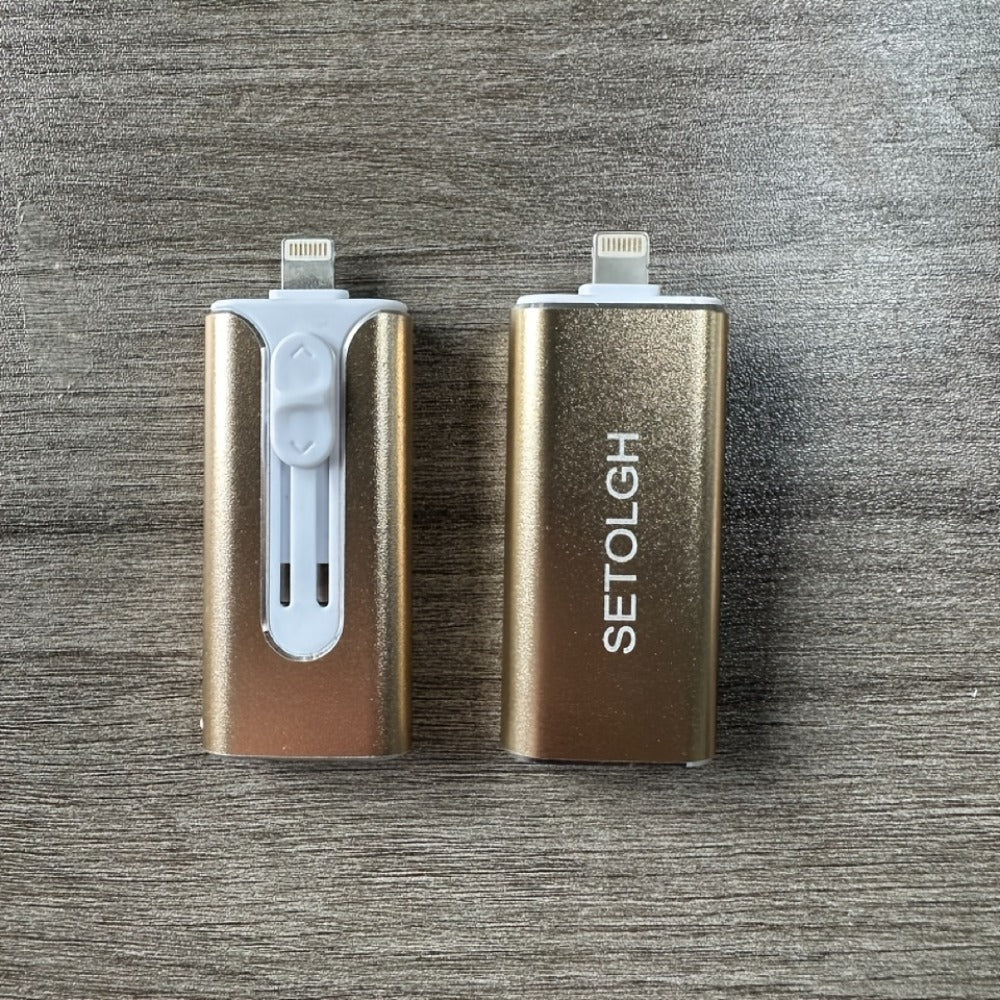 4-in-1 iPhone Flash Drive USB 3.0 OTG Photo Stick 128GB 256GB, Lightning USB-C USB-A iPad Connector Memory Stick with Backup Function Compatible with iPhone iPad Android Laptop & PC – Gold Pink Silver Blue