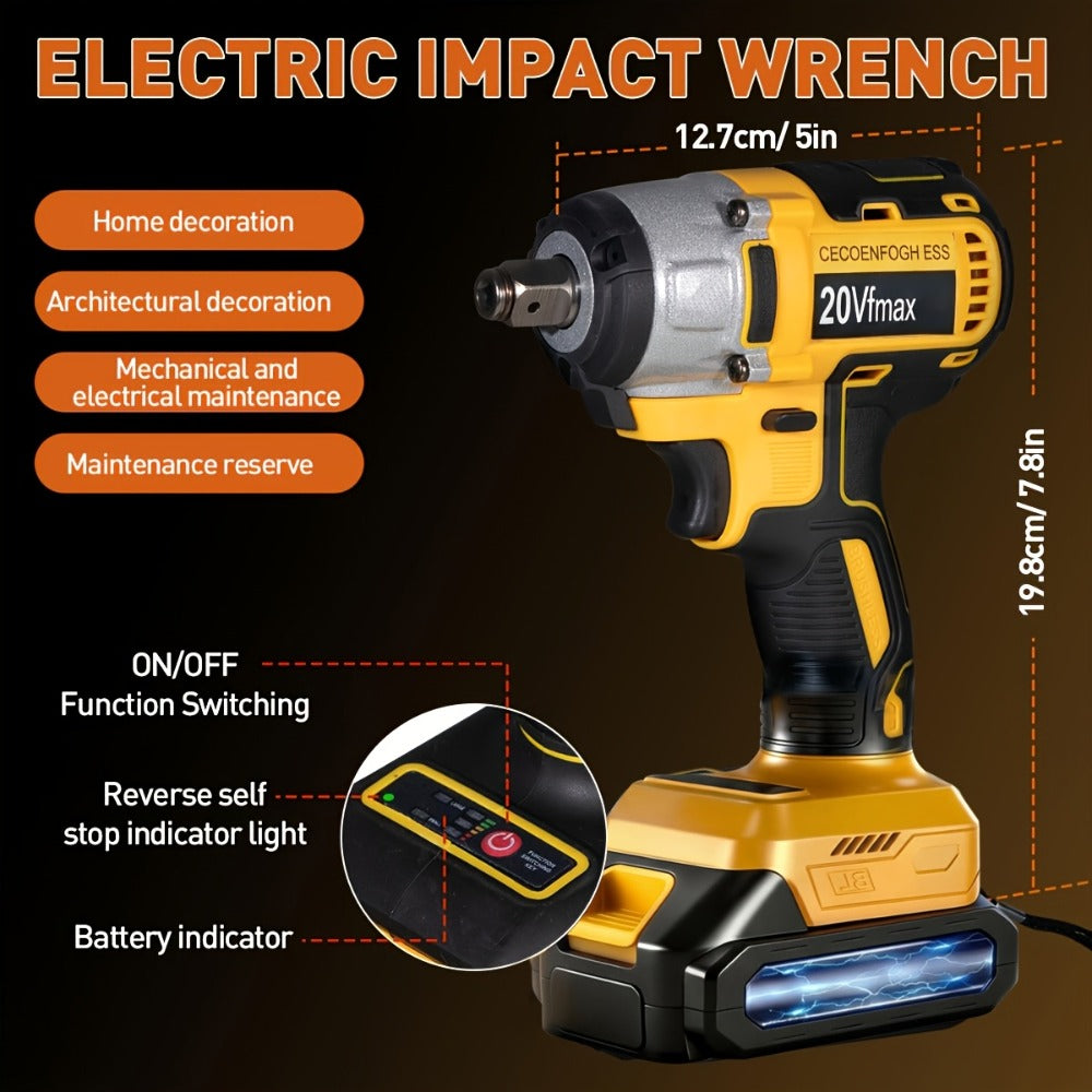 Cordless Impact Wrench 1/2 Inch Brushless – 450N.m 259Ft-lbs High Torque Impact Gun, 3300RPM Variable Speed, 12 Sockets, Fast Charger & Dual Battery Options for Auto Repair & Home Use