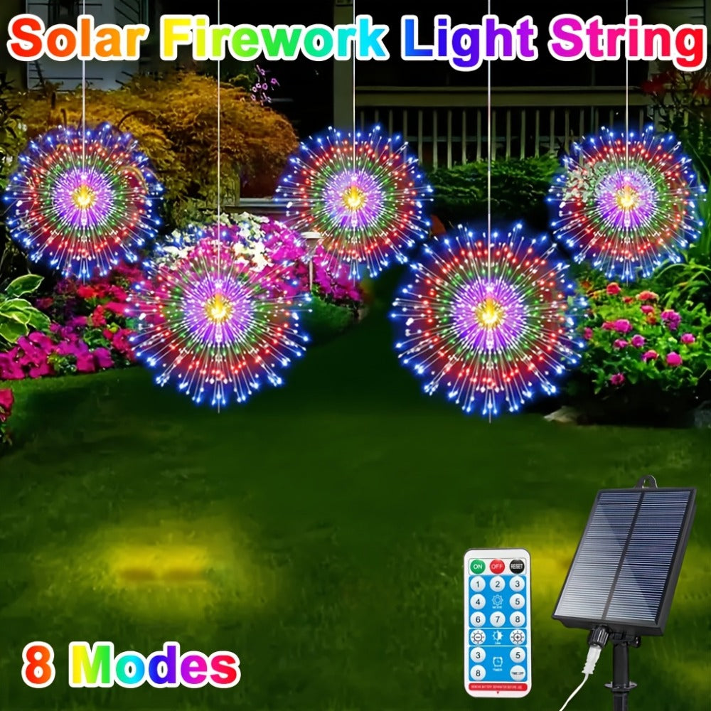 Solar Starburst Lantern Fairy Lights Outdoor 5 Pack 450 LED - Remote & Timer, 8 Modes, Adjustable Brightness, Pure Copper Wire, Waterproof for Yard, Garden, Patio, Wedding & Christmas Decor