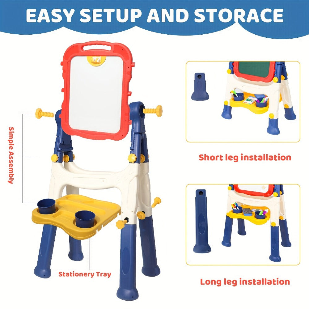 Art Easel for Kids Adjustable Double-Sided Standing Easel with Painting Accessories for Boys & Girls Ages 3+ – Rotatable Portable Chalkboard Whiteboard Children's Easel | Birthday Christmas Gift