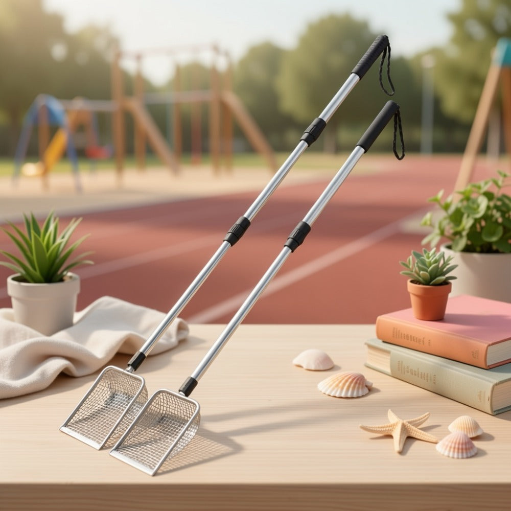 Beach Sand Sifter Scoop with Three-Section Telescopic Handle, Single or 2-Pack