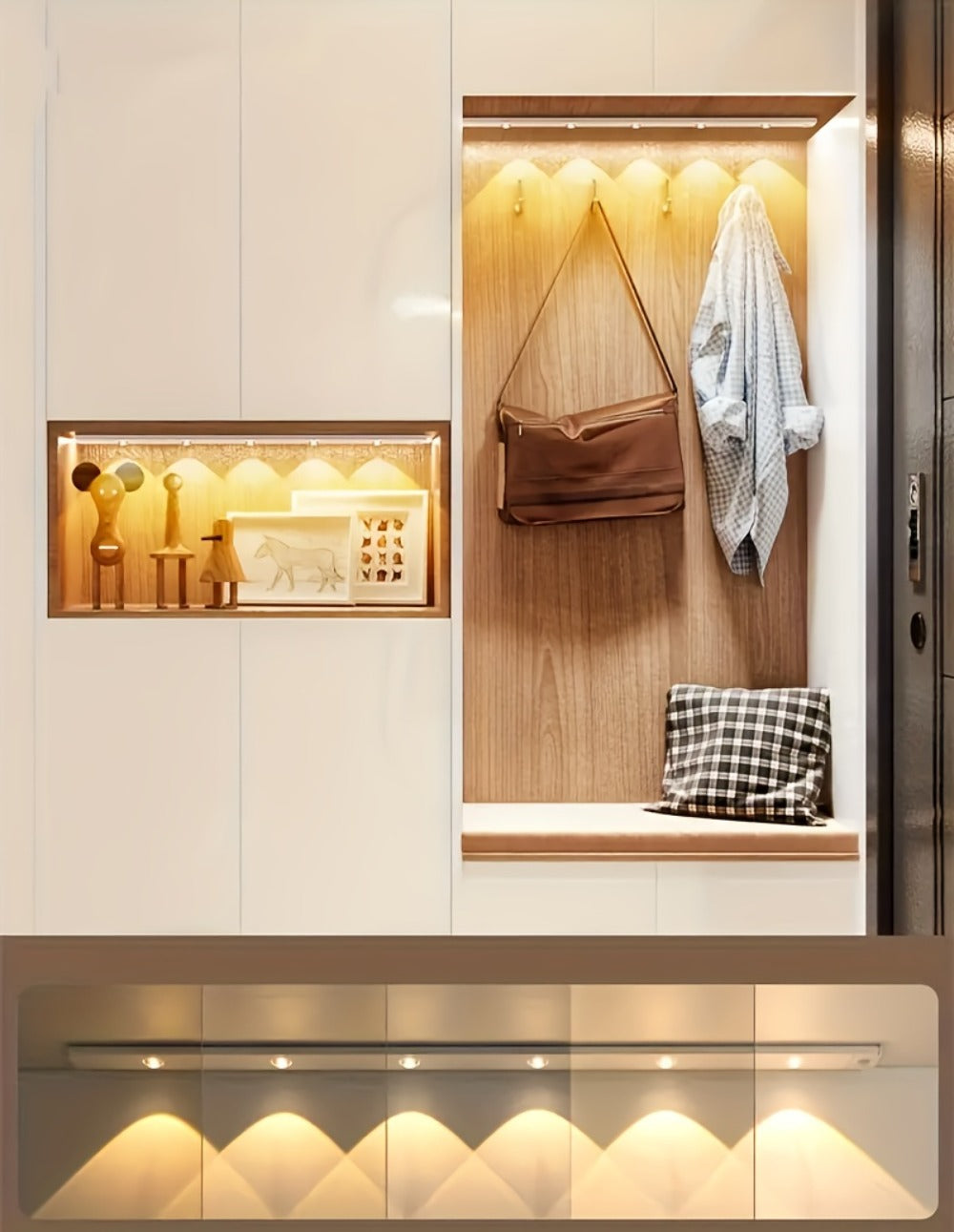 Motion Sensor LED Strip Light USB Rechargeable – 3-Color Dimmable Wireless Night Light for Kitchen, Wardrobe, Cabinet, Shoe Cabinet & Bedroom (20cm / 30cm / 40cm / 50cm, 1 or 2 Pack)