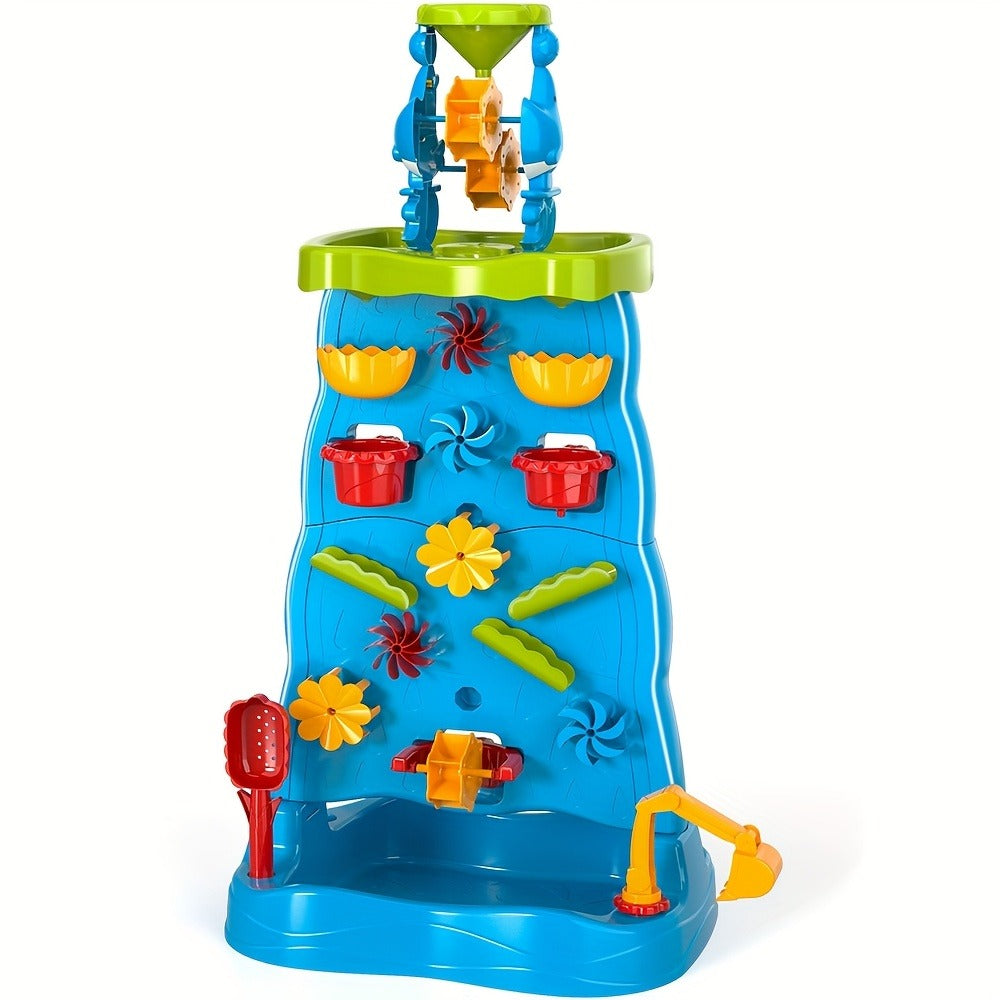 Kids Water and Sand Play Table with Double-Sided Waterfall and Beach Zone