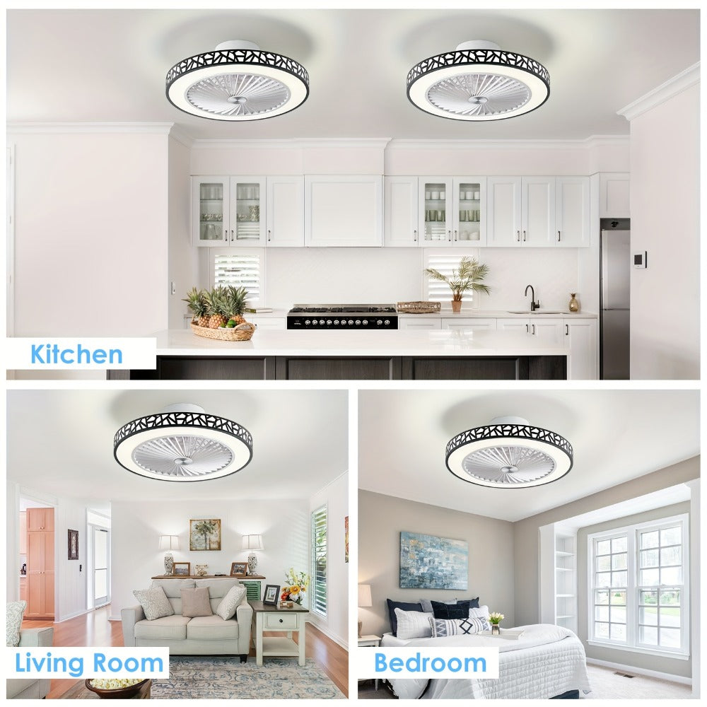 Flush Mount Ceiling Fan with Light and Remote 19 Inch | Low Profile LED Ceiling Fan 6 Wind Speeds Reversible Motor | Quiet Compact Fan for Bedroom Kids Room Living Room Low Ceiling | White Black