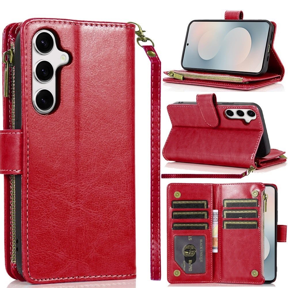 Wallet Case for Samsung Galaxy S25 FE – Luxury Leather Zipper Card Holder ID Window Money Pocket Folio Flip Cover, Slim Protective Phone Case with Card Slots for Galaxy S25 FE Women Men