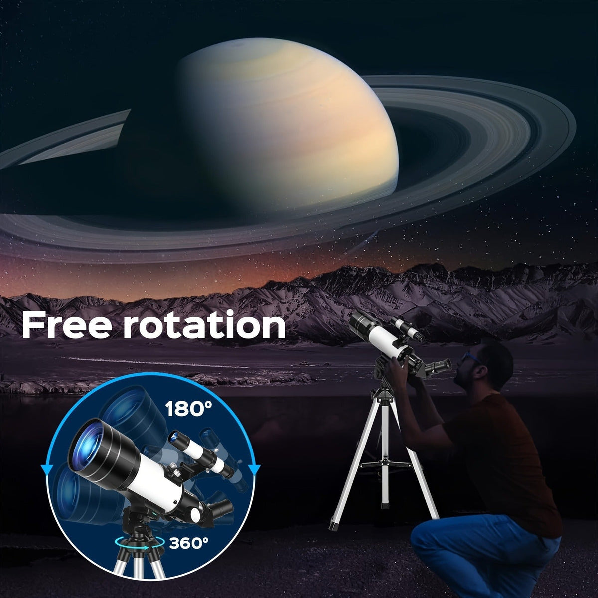 70mm Aperture Telescope 150X for Adults & Kids – Portable Astronomical Telescope with Tripod, Phone Holder, Barlow Lens & Eyepiece, Best Gift for Stargazing, Nature & Education