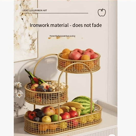Fruit Basket Stand, 3-Tier Metal Grid Organizer for Kitchen Countertops