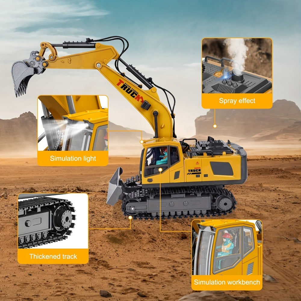 RC Excavator with Metal Shovel, LED Lights, 13CH or 17CH