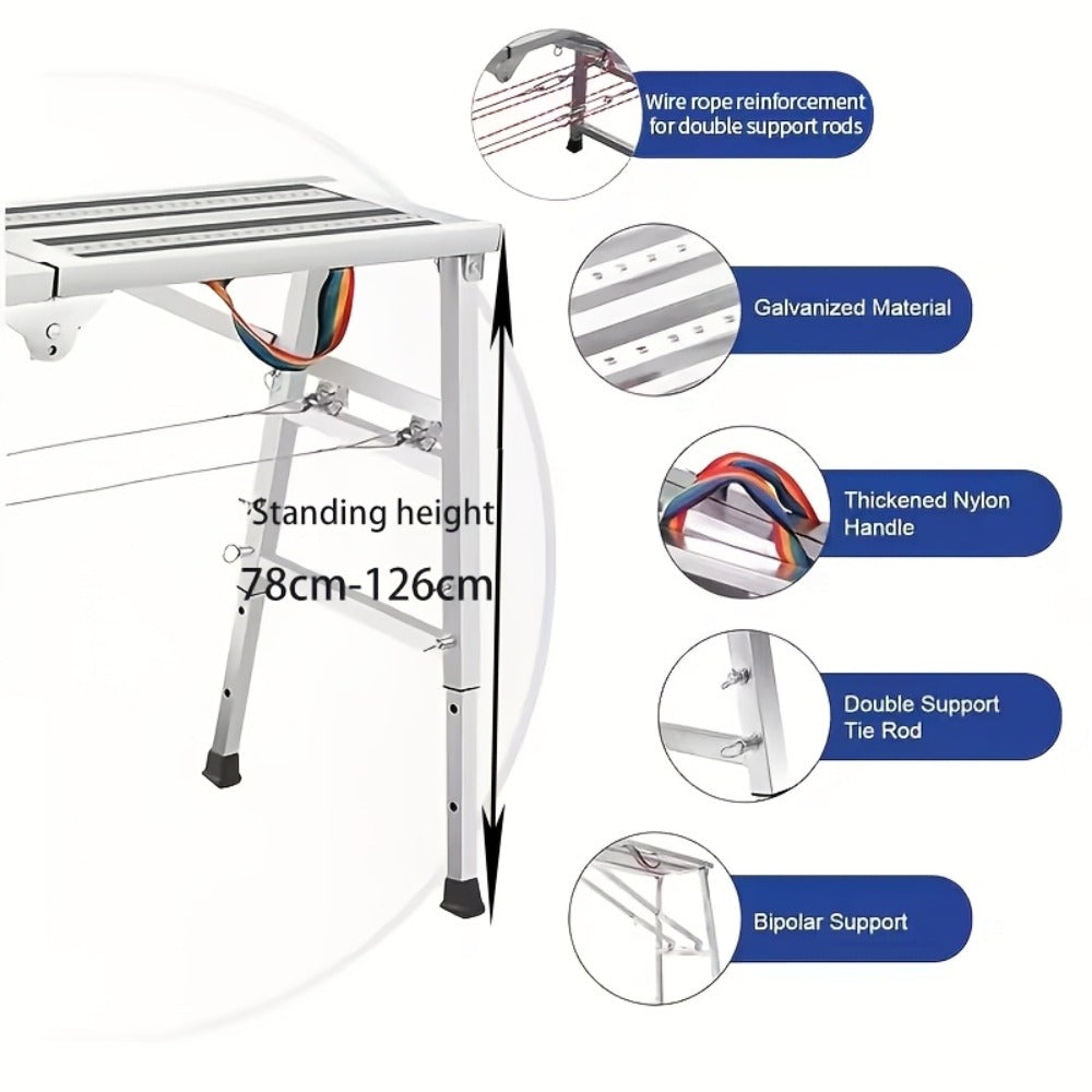Folding Scaffold Step Stool Adjustable Height 39-79" Portable Steel Work Platform 1300 lb Capacity for Home Renovation Painting Car Washing RV Cleaning