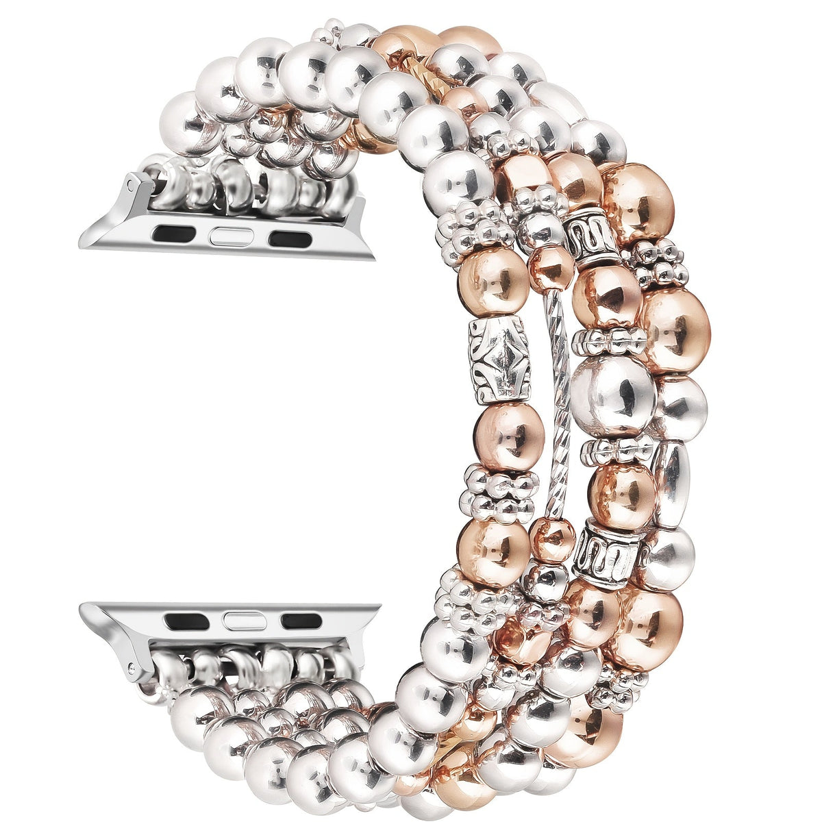 Elastic Beaded Watch Band for Apple Watch Series 1-11 SE Ultra 38mm 40mm 41mm 42mm 44mm 45mm 46mm 49mm Handcrafted No-Buckle Stretch Bracelet Replacement Strap Women Silver Rose Gold Golden