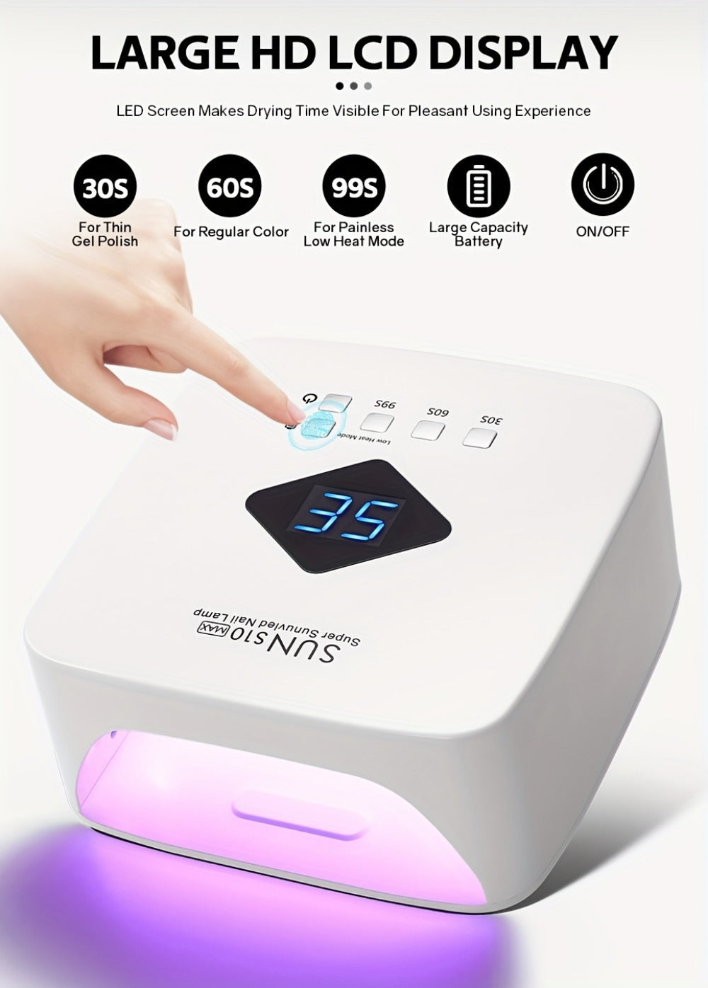 Cordless LED Nail Lamp SUN S10 MAX Rechargeable — 30 LED Lights Auto Sensor 3-Timer LCD Display Professional Gel Nail Dryer for UV Gel Acrylic Base Top Coat, Wireless Nail Light for Salon & Home Manicure