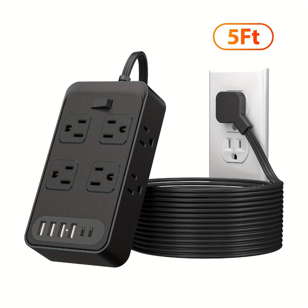 One-Touch Switch Desk Charging Station 14-in-1, 8 Widely Distributed AC Outlets & 6 USB Ports (4 USB-A + 2 USB-C), Surge Protection, Compact Portable Power Strip for Home Office Desktop – Safe & Organized
