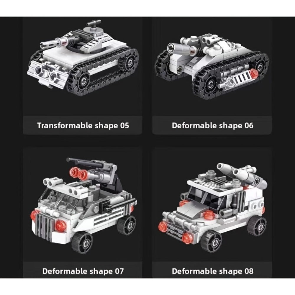 8-in-1 Snow Tank Building Block Set, 1628 Pieces, 9 Military Models