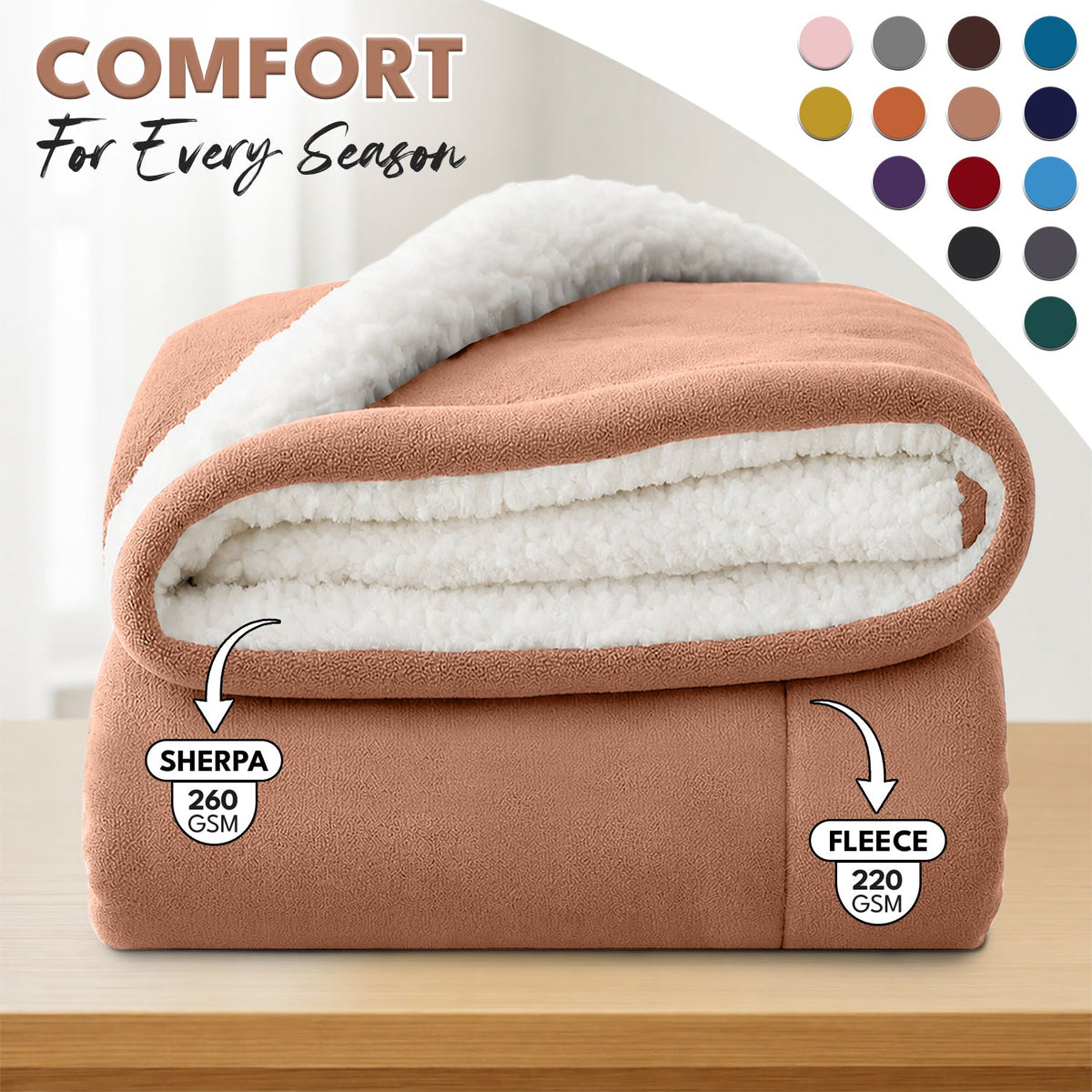 Sherpa Flannel Blanket – Double-Layer Ultra Soft Warm Throw for Bed, Sofa & Bedroom Decor, Better Sleep, 14 Colors, 3 Sizes