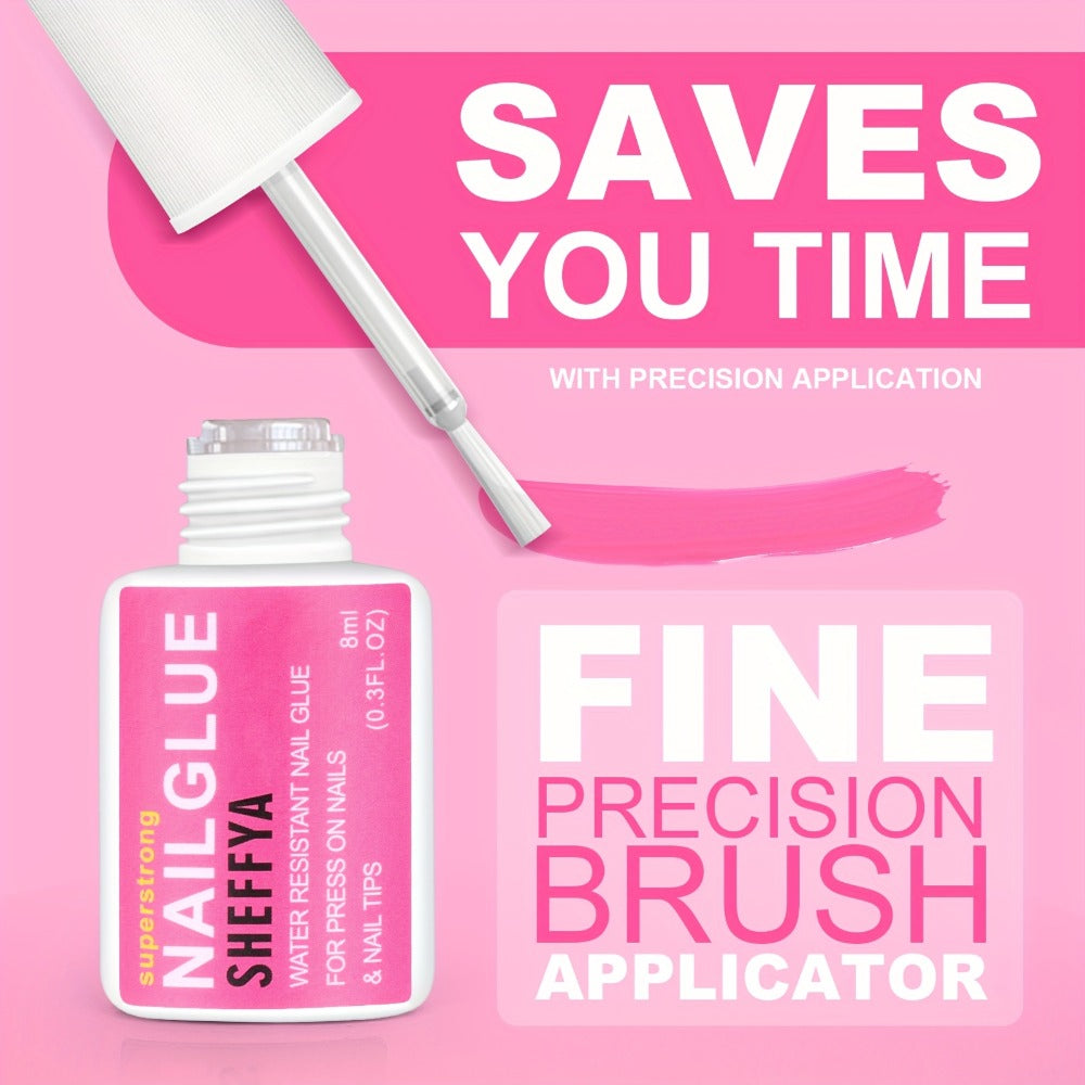 Brush-On Nail Glue Maximum Strength 0.27oz by SHEFFYA – Long-Lasting Mess-Free Precision Applicator for Press-On Nails, Nail Tips & Acrylic Nails, Salon & DIY Home Nail Art, 2pc 5pc 10pc Value Sets