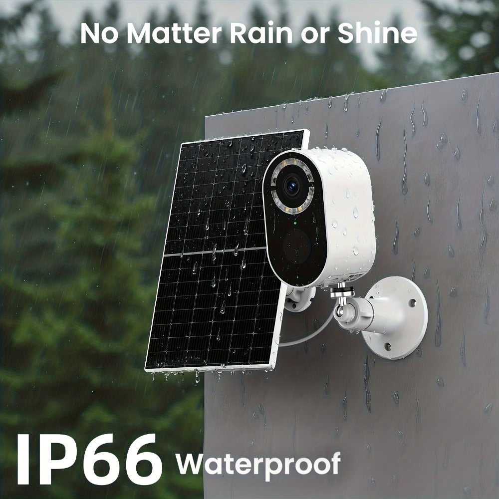 2K Solar Security Camera Outdoor Waterproof with Human Figure Alarm, Color Night Vision, 2-Way Audio, Low-Power WiFi Monitoring – Indoor Outdoor Pet Baby Surveillance Camera, 2.4G Wi-Fi