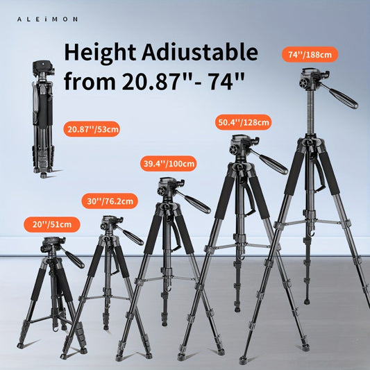 Camera Tripod, 74-Inch Adjustable Aluminum Stand with 14 lb Capacity & Carry Bag