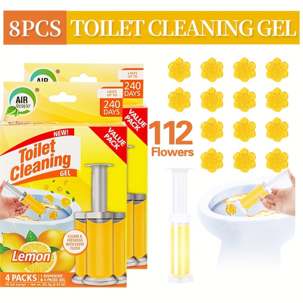 Toilet Gel Stamp Cleaner Air Freshener Flower Scented Bathroom Cleaning Gel Prevents Scale Toilet Ring 6 Fragrance Options Ocean Lavender Floral Peach Lemon Pine 4 Pcs or 8 Pcs with Dispenser