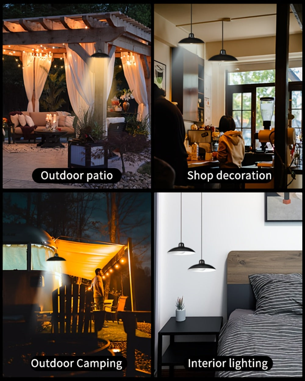 Solar Pendant Light Indoor Outdoor Hanging Light Fixture 3200mAh Rechargeable - 3 Brightness Modes Remote Control 2 LED Bulbs Warm & Cool White for Patio Gazebo Pergola Shed Garage Barn Off-Grid