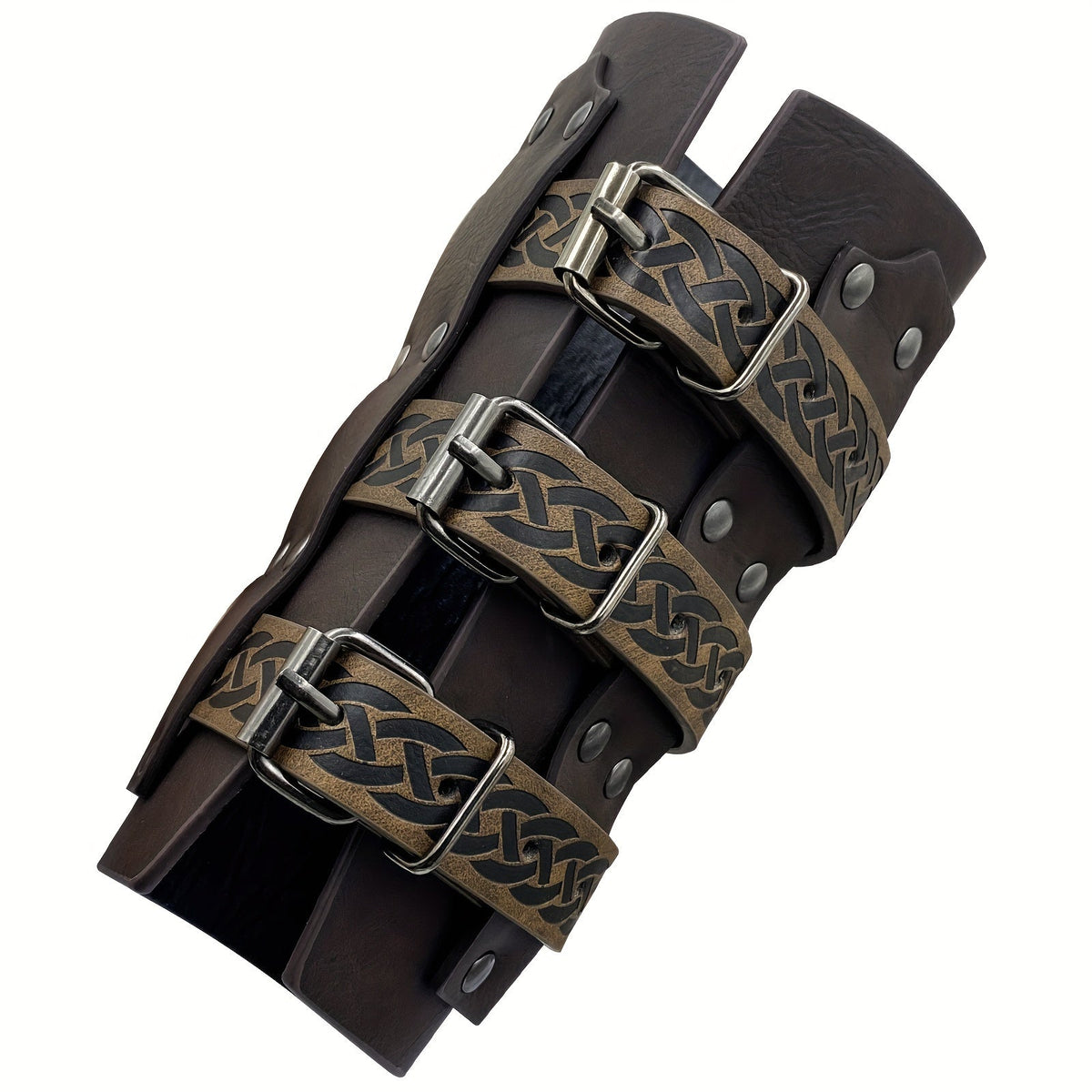 Medieval Faux Leather Bracers Viking Arm Guards – Embossed Renaissance LARP Cosplay Costume Accessory for Halloween, Stage Performance & Photography, Brown & Black, 1pc or 2pcs