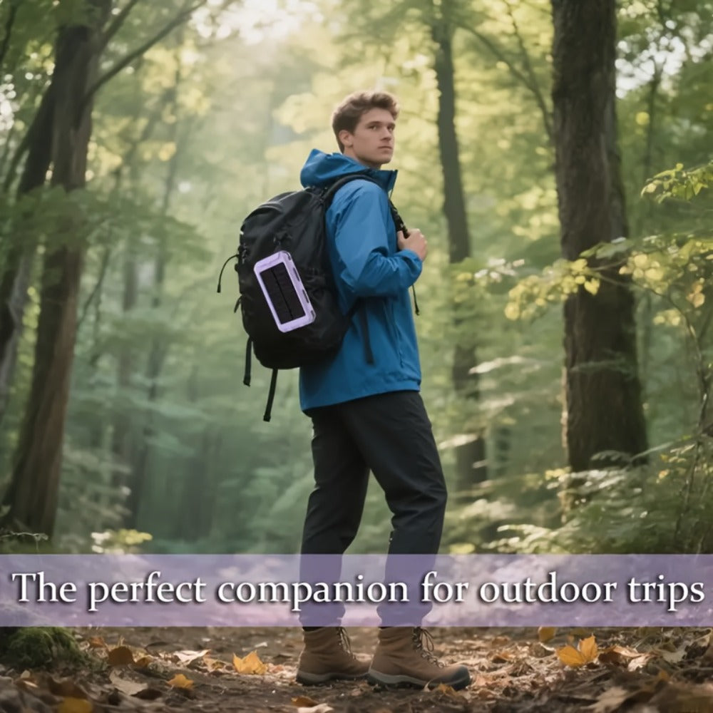 Hiking Solar Power Bank 10000mAh with Compass LED Flashlight & Carabiner Clip – Portable USB Charger for Camping Backpacking Travel Emergency Prep – Works with All Phones, Data Cable & Backpack Hook Included