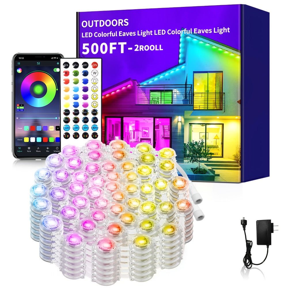Permanent Eave Lights RGB Outdoor 200FT - Music Sync, Scene Modes, App Controlled Under Eave LED Lighting for House Exterior, Roofline, Garden, Holiday & Party Decor (60FT / 100FT / 150FT / 200FT)