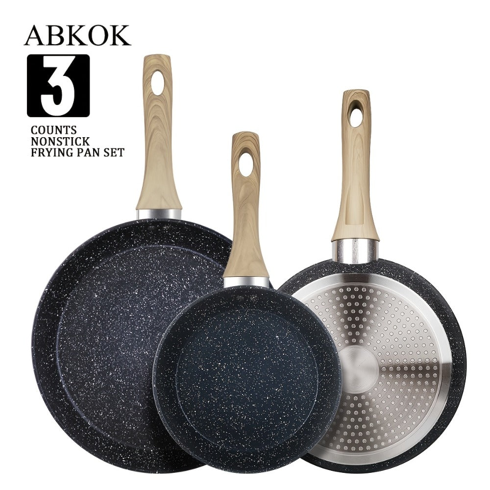 Non-Stick Frying Pan Set 3-Piece 7 9.5 11 Inch – Dishwasher Safe Skillet Set with Insulated Handle | Induction Compatible Home Kitchen Pans in Beige Grey & Black | Durable Even-Heating Cookware
