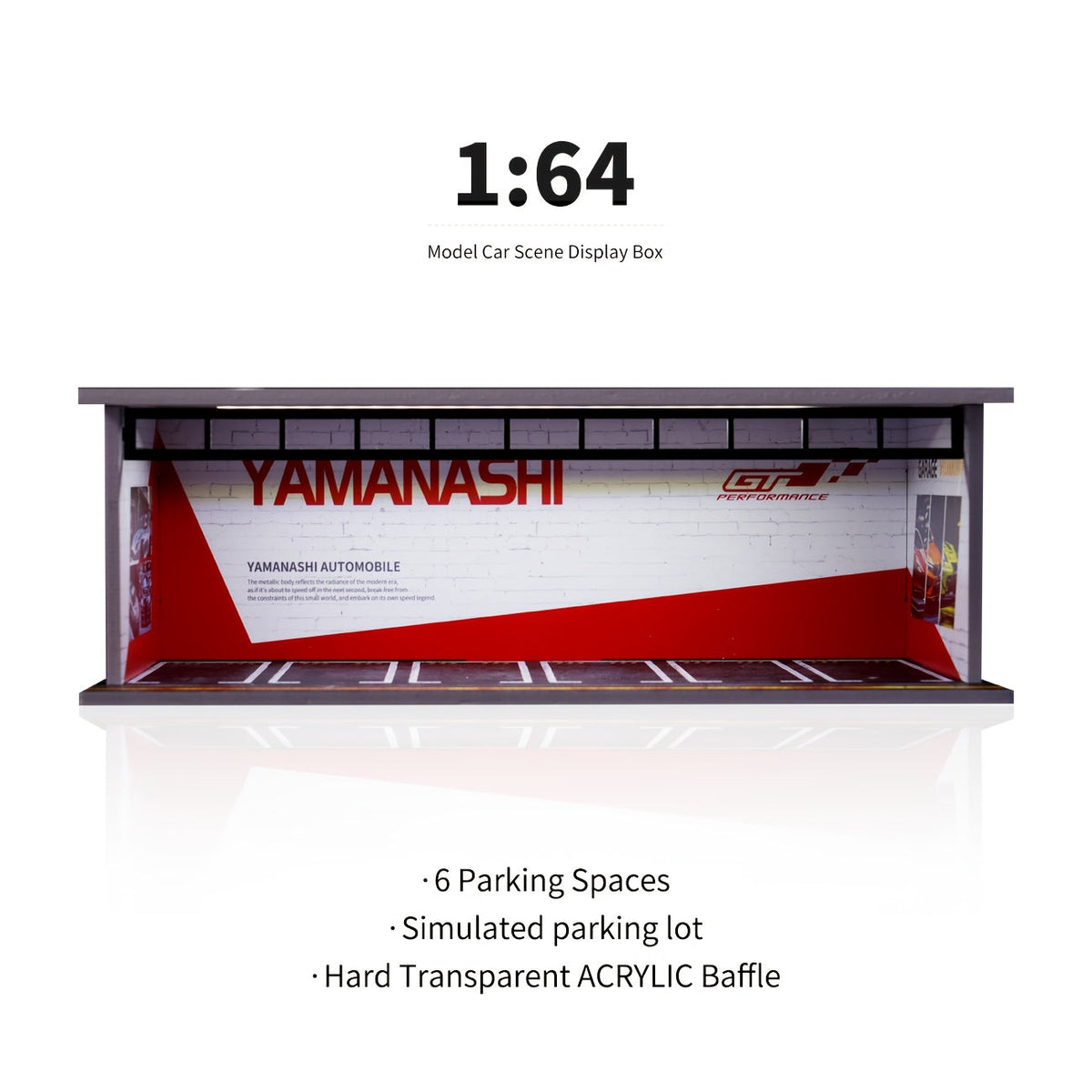 1/64 Scale Diecast Display Case with LED Light & Clear Acrylic Cover – Parking Garage Diorama Showcase with 6 Spaces for Die-Cast Model Cars, Collector Gift