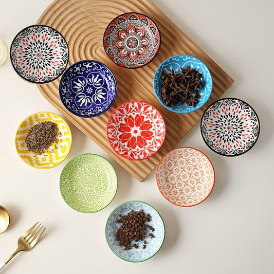 Ceramic Dipping Sauce Dish Set with Bohemian Patterns, 10 or 12 Pieces