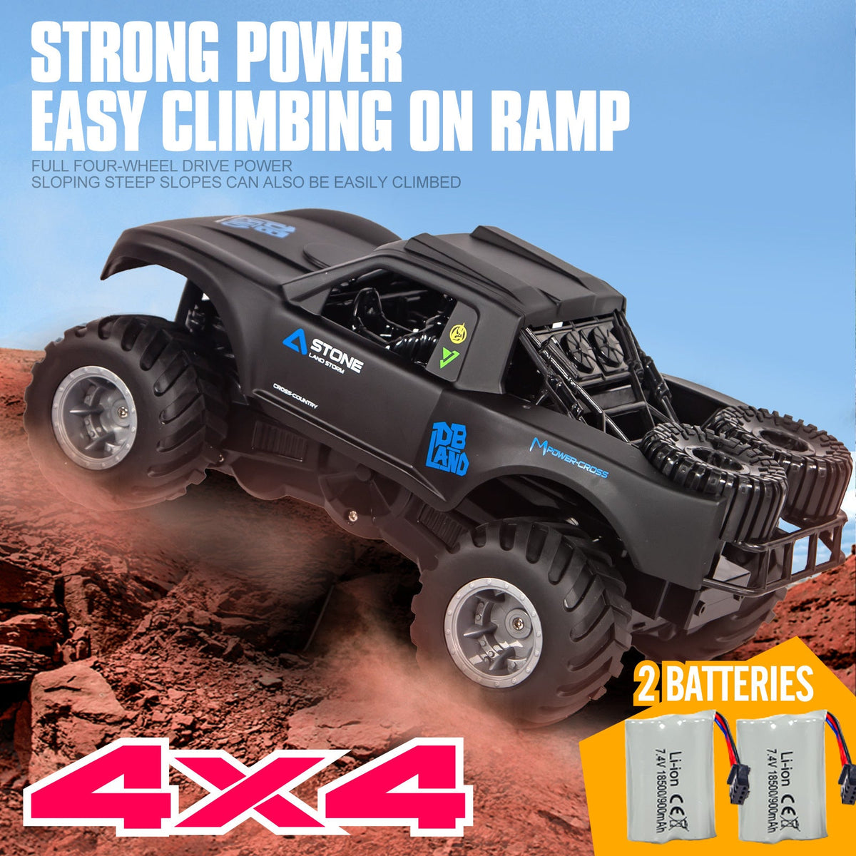 Amphibious RC Car 1:16 Scale 4WD, Waterproof Monster Truck or Pickup, 2 Batteries