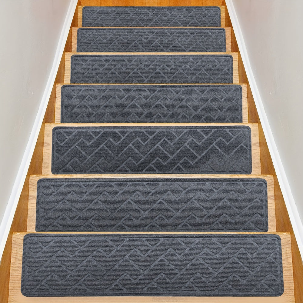 Non-Slip Stair Treads 15pcs 8"x30" Self-Adhesive Carpet Pads for Wooden Steps – Washable Polyester Indoor Stair Mats for Safety, Anti-Slip Step Covers in Multiple Colors