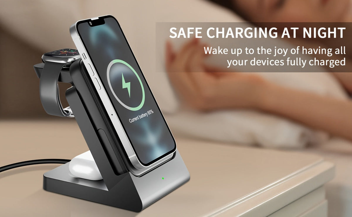 3-in-1 Wireless Charging Power Bank 15W for iPhone 17 16 15 14 13 12 Pro Max, Apple Watch Ultra Series 10 9 8 7 6 5 SE & AirPods 4 3 2 Pro – Portable Magnetic No-Outlet Travel Charger, White & Black