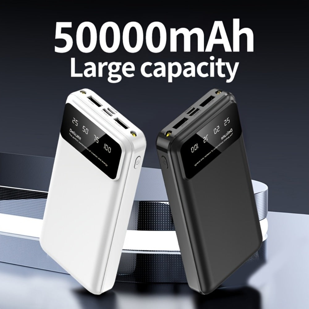 50000mAh Power Bank Outdoor Emergency Charger with LED Display Flashlight Dual USB Backup Battery Pack for iPhone Android Samsung – Portable Solar Travel Charger