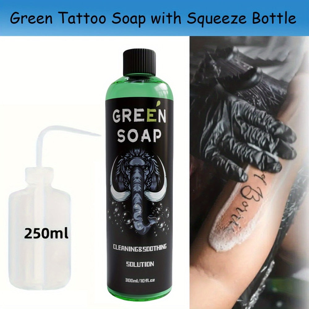Tattoo Green Soap Cleansing Solution Kit - Professional Tattoo Wash Soap with Squeeze Bottle, Safe Moisturizing Foam for Tattoo Artists Skin Care & Color Preservation