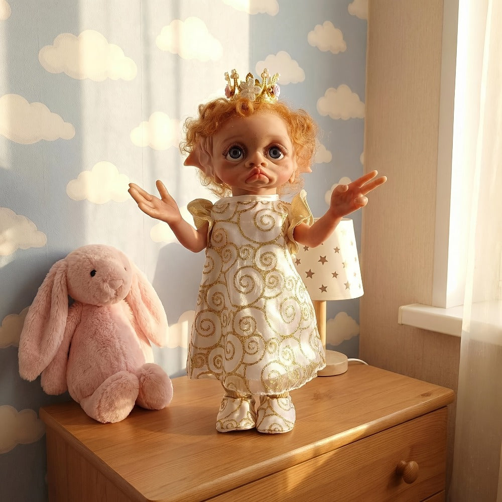 15-Inch Fairy Elf Reborn Doll with Wavy Hair and Random Crown