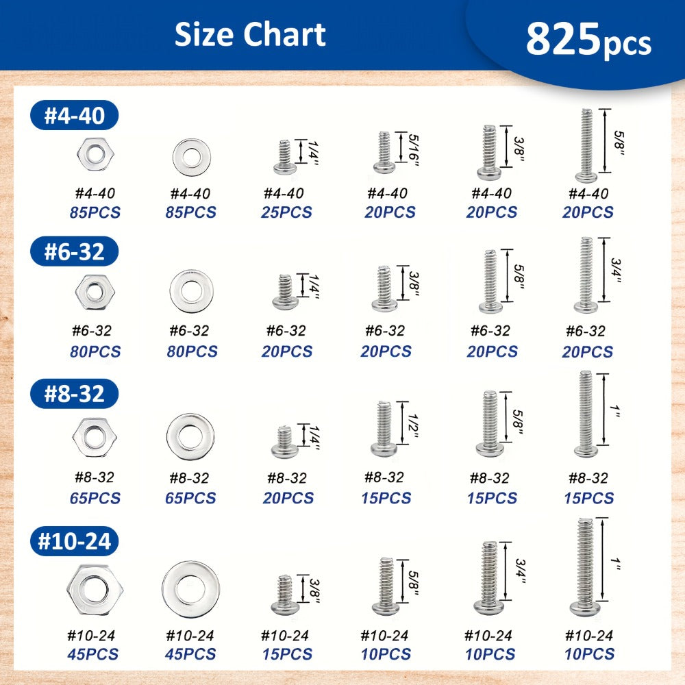 1575pcs 304 Stainless Steel Nuts and Bolts Assortment Kit – Pan Head Flat Head Screws Nuts Washers with Double-Sided Storage Box for Home & Mechanical Repairs
