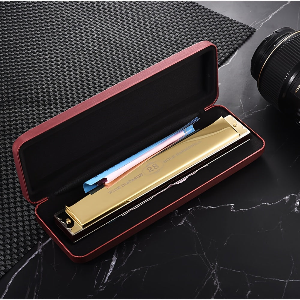 Blues Harmonica shown in the Golden - 28-Hole Premium Edition - With Box option