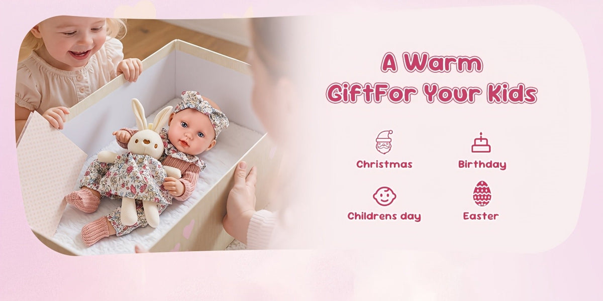 12-Inch Baby Doll with Floral Dress, Rabbit Plush Toy & Dress-Up Accessories