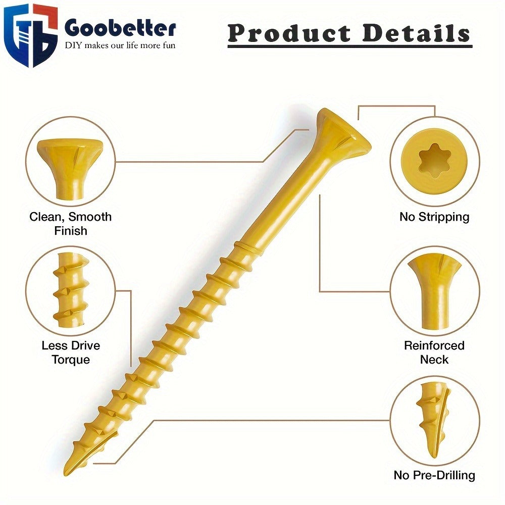 400pcs #10 x 3-1/2" Torx Wood Screws Rust Resistant Yellow Ceramic Coating – Flat Head Fully Threaded Self-Tapping Screws for Wood Fastening Decking & Construction