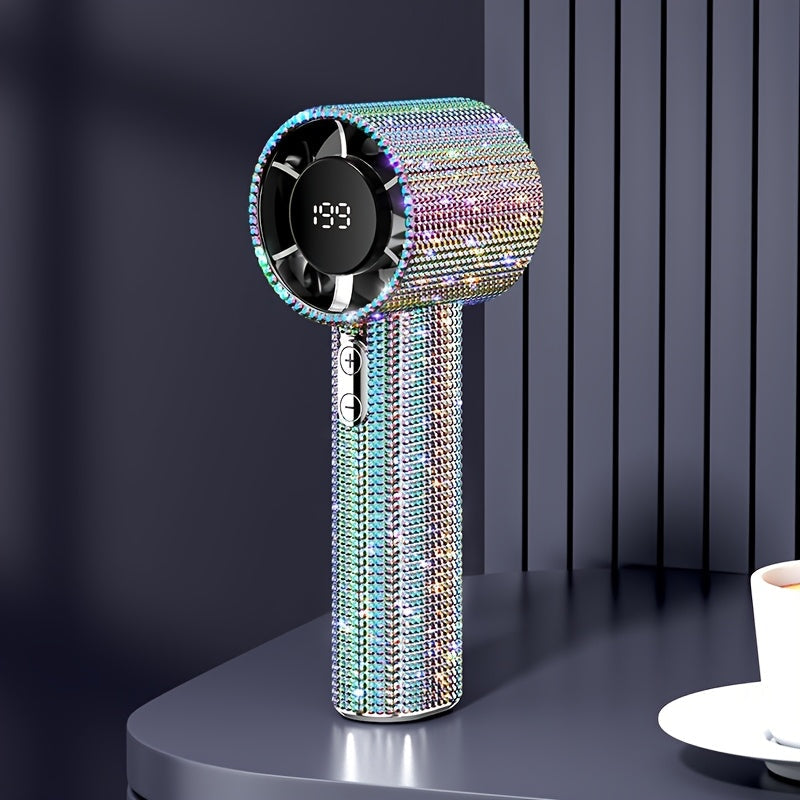 Diamond Handheld Mini Fan USB-C Rechargeable | Luxury Full Diamond Turbo Fan with Adjustable Speed, Quiet Operation & Gift Box Packaging – Portable Personal Cooling Fan for Women, Summer Gift Idea