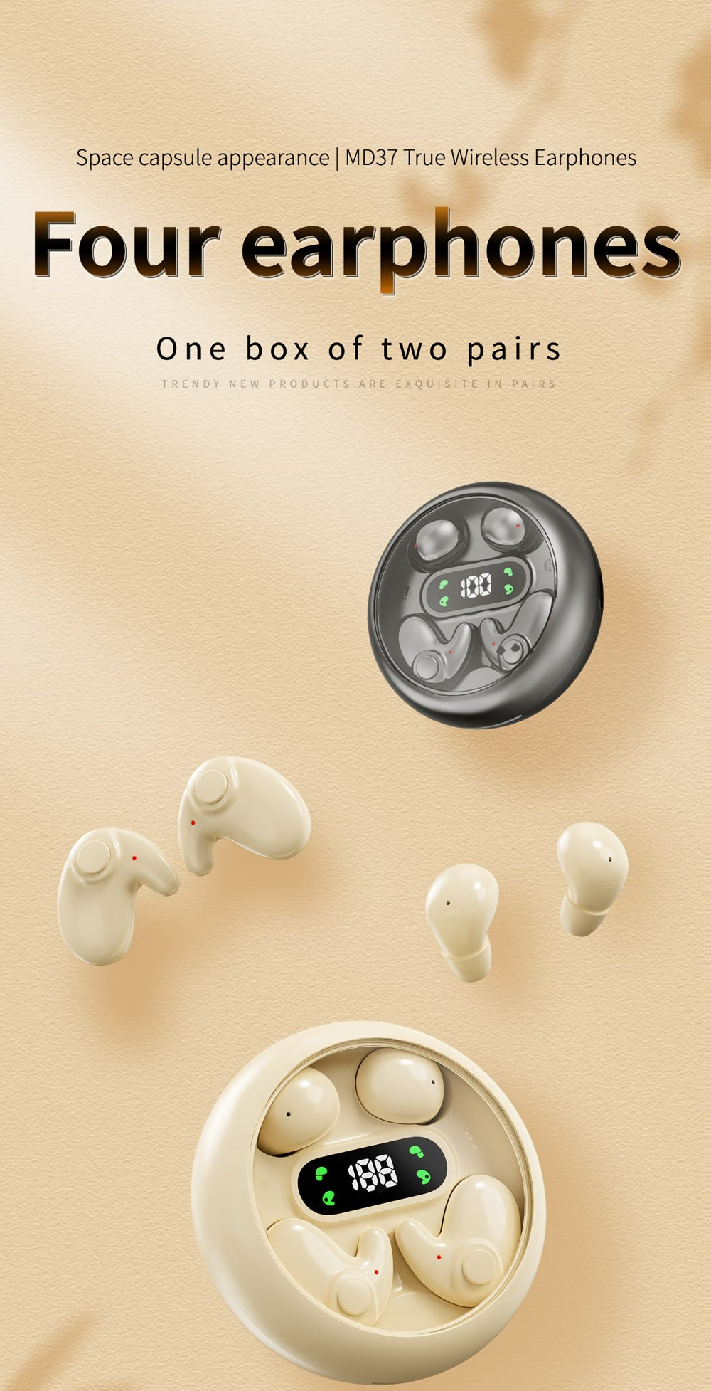 2-in-1 Wireless Earphones Couples Shared Audio Long Battery Life Clear Sound TV Movies Music Running Type-C Charging Condenser Mic Semi-Open iOS Android
