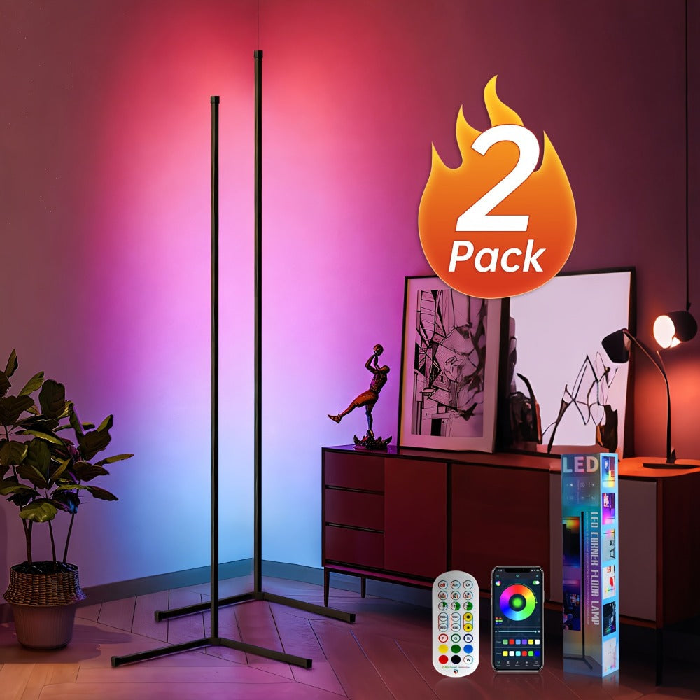 RGB Smart Floor Lamp 56 Inch – 16 Million DIY Color Changing with App & Remote Control, Music Sync, 4 Modes, USB Powered for Game Room, Christmas & Halloween Decor (1, 2 or 4 Pack)