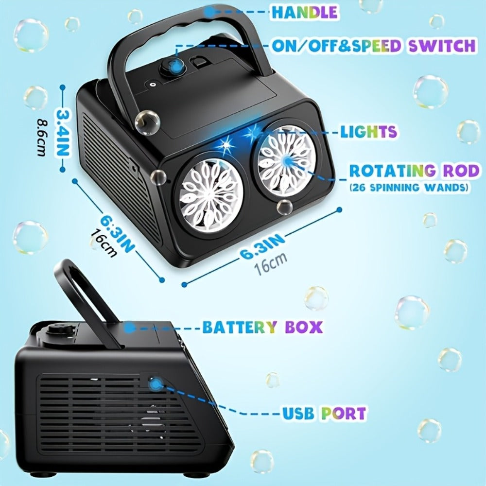 Electric Bubble Maker with 10X Bubble Solution – Dual Fan 20000+ Bubbles Per Minute Machine for Kids, Outdoor Birthday Party Toy for Boys Girls, Battery Operated Bubble Blower White or Black