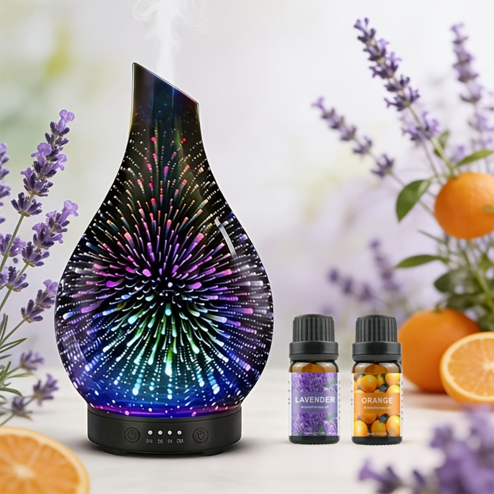 Essential Oil Diffuser Glass Ultrasonic Cool Mist Aromatherapy Diffuser – 4.06 oz Quiet Waterless Auto Shut-Off, 4 Timer Settings, 7 Color Night Light, Home Office Bedroom Use (Silver)