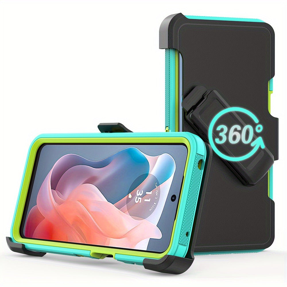 Moto G Play 2024 Heavy Duty Case Belt Clip Holster Kickstand - 3-in-1 Rugged Shockproof Protective Cover with Multi-Layer Drop Protection for Motorola Moto G Play 2024, Black Orange Blue Purple Green